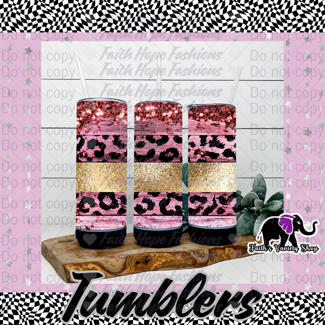 Pink Wooden Leopard And Glitter Bluetooth Tumbler