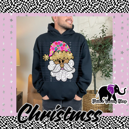 Pink and Gold Hat Santa Adult Hoodie