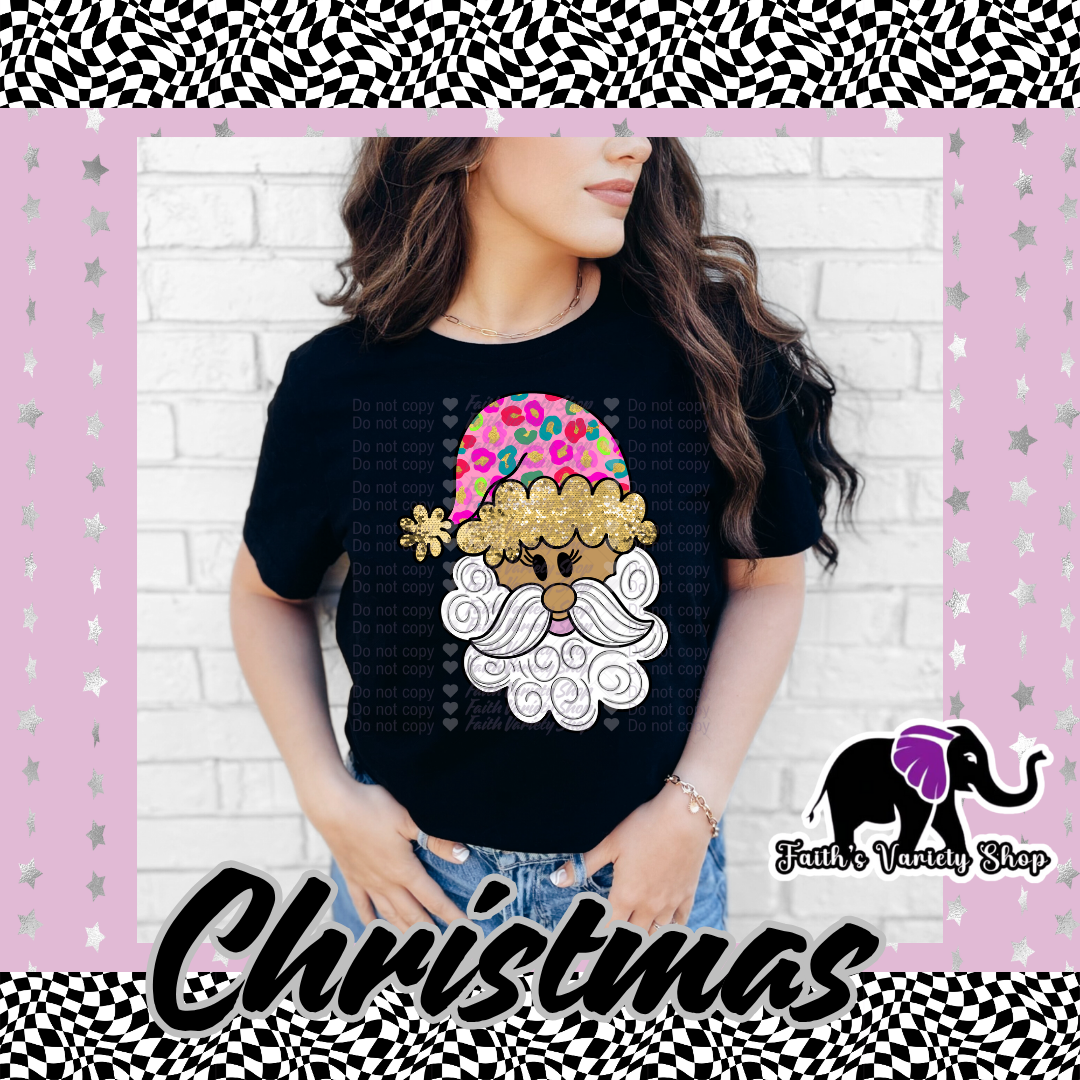 Pink and Gold Hat Santa Adult T Shirt