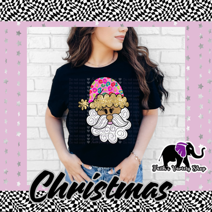 Pink and Gold Hat Santa Adult T Shirt