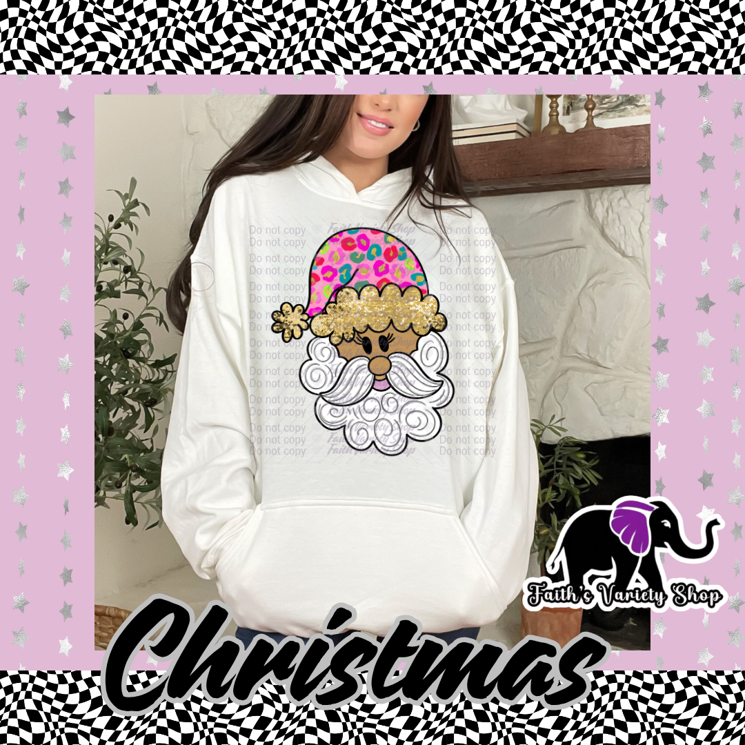 Pink and Gold Hat Santa Adult Hoodie