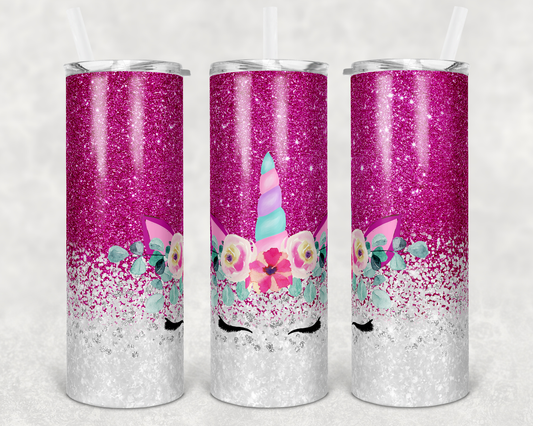 Pink and White Glitter Unicorn Drinkware