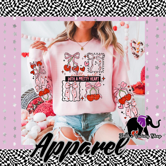 Pretty Girl With A Pretty Heart Cherry and Bow Sweater with Sleeves