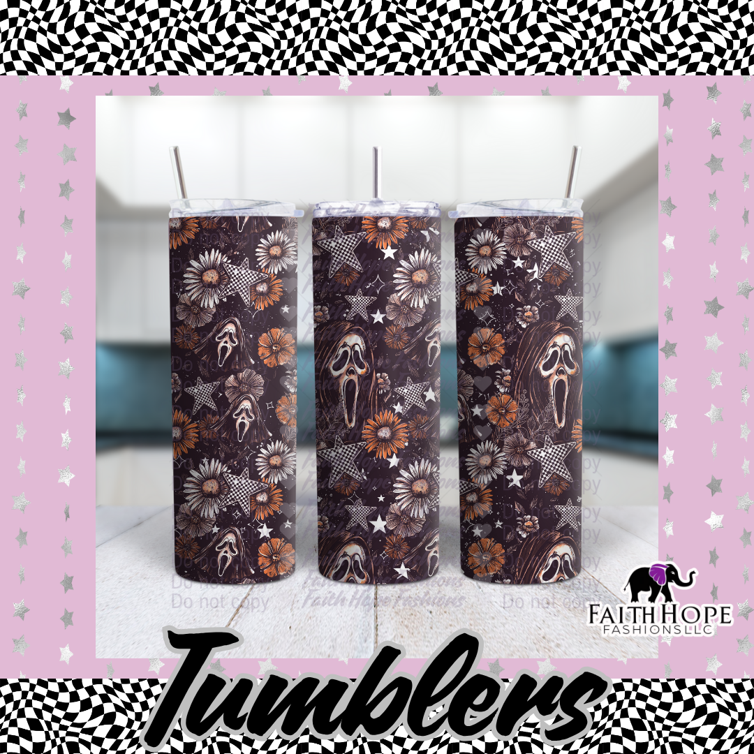 Purple Floral Ghost Face 20oz Tumbler