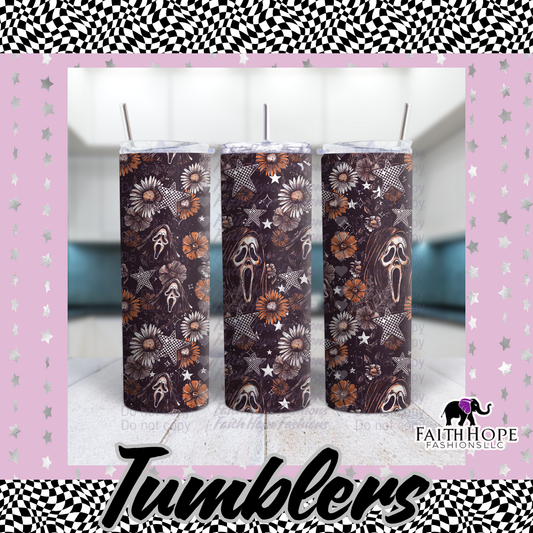 Purple Floral Ghost Face 20oz Tumbler