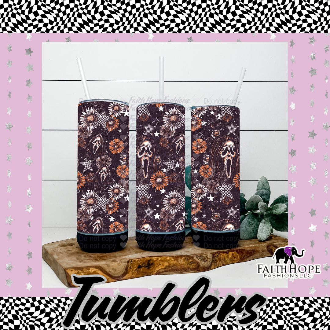 Purple Floral Ghost Face Bluetooth Speaker Tumbler