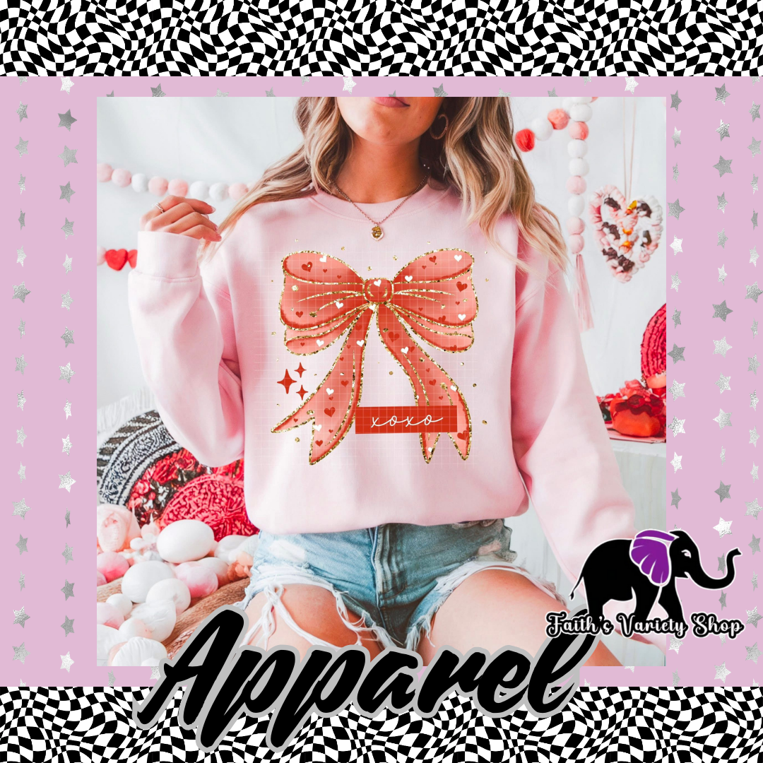 Red and Glitter Xoxo Bow Adult Sweater