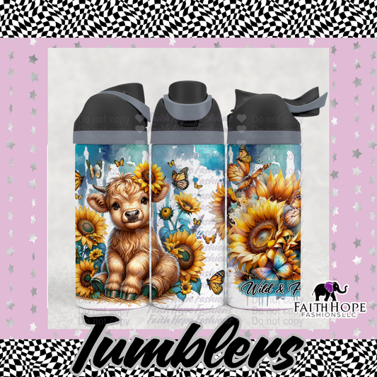 Sunflower Highland Cow Owala Style Tumbler