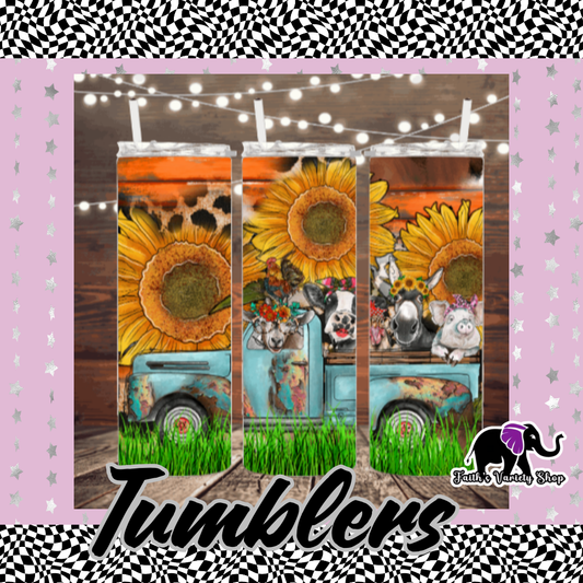 Sunflowers and Animals In Truck 20oz Tumbler