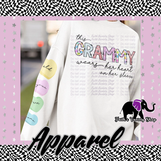 This Grammy Wears Her Heart On Her Sleeve Adult Sweater