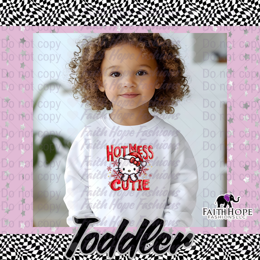Christmas Hot Mess Cutie Cat Toddler Sweater