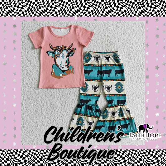 Turquoise Cow Children’s Outfit