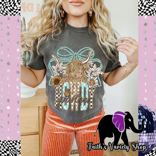 Howdy Partner Highland Cow Bow Apparel