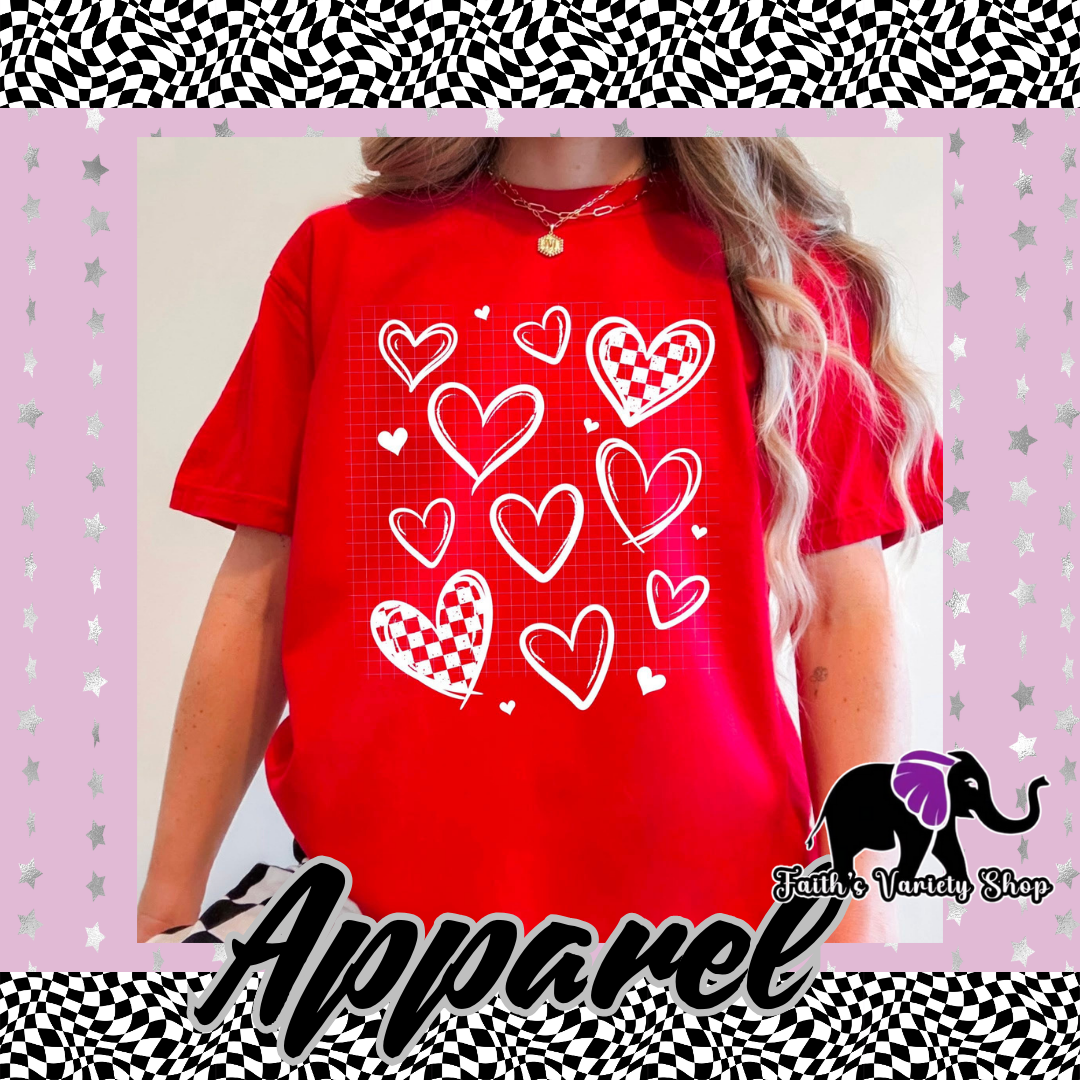 White Heart with Checkered Collage Adult Shirt