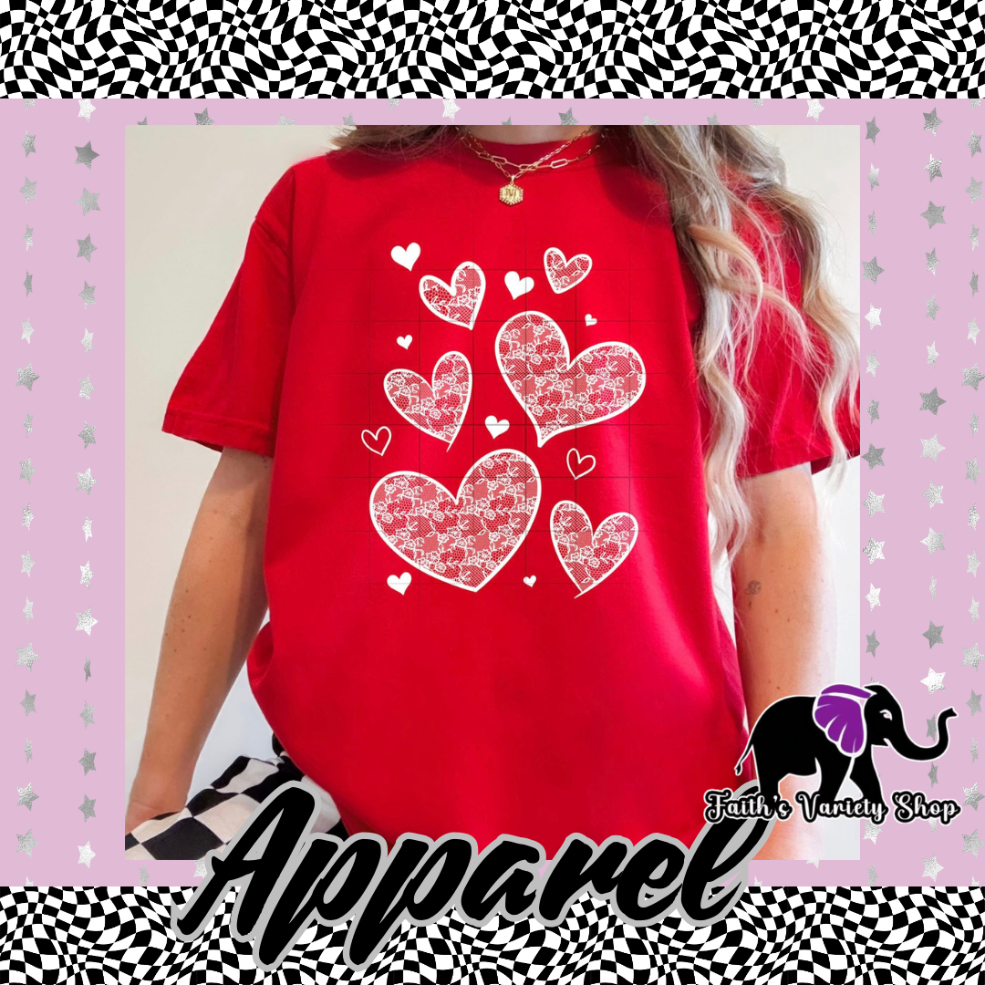 White Lace Hearts Adult Shirt