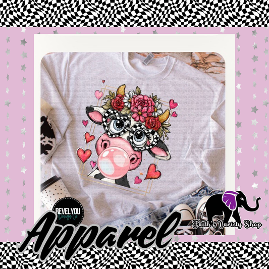 Bubble Gum Floral Cow Apparel