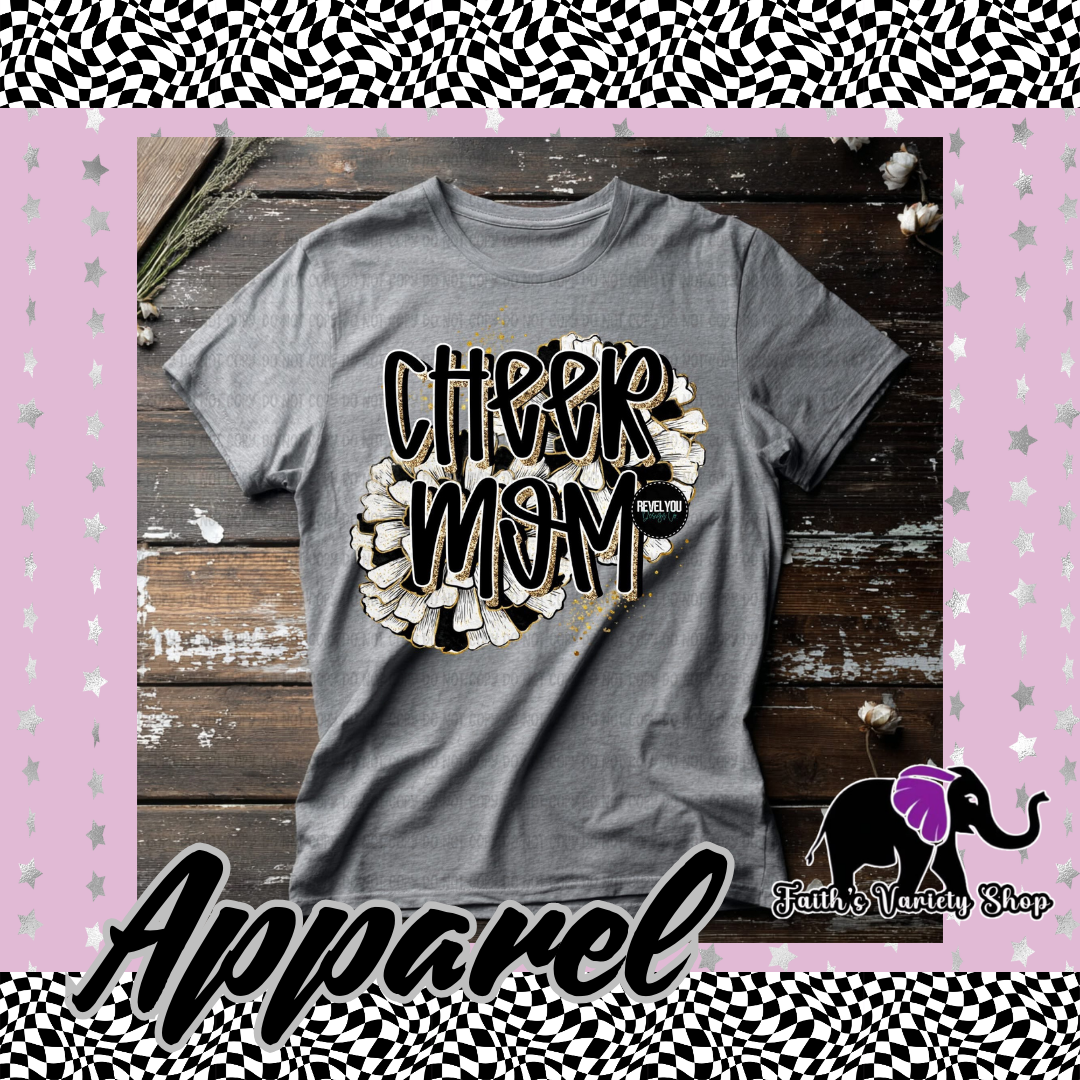 Cheer Mom With Gold Outline Apparel