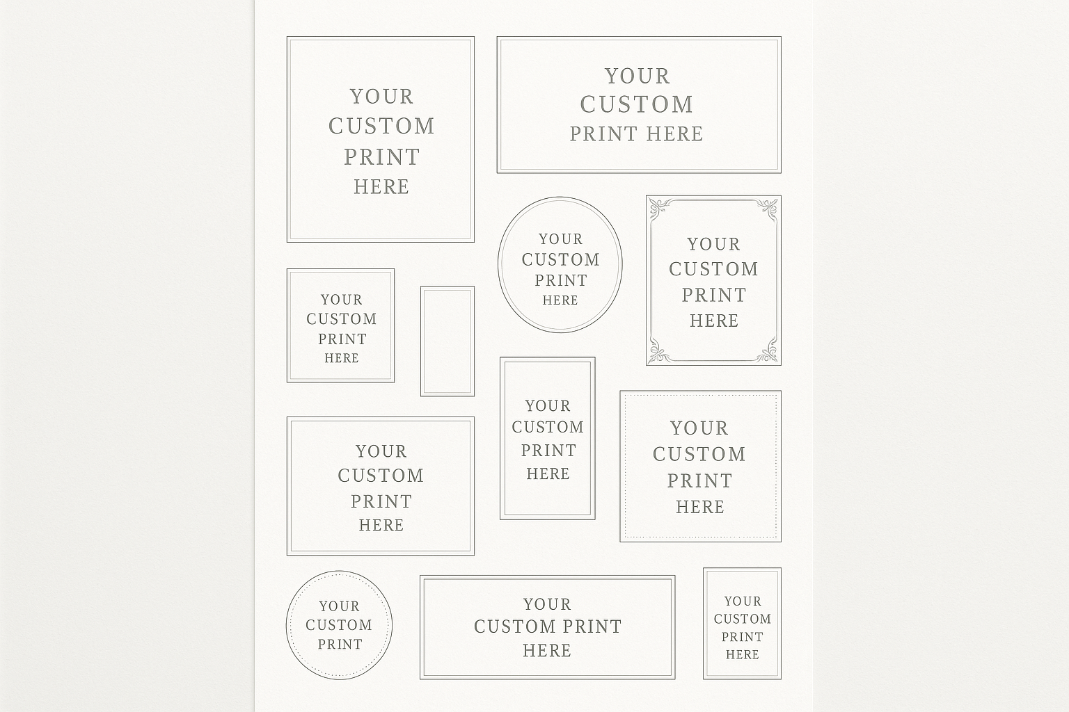 Create a mock up of a long sheet with multiple designs saying your custom print here