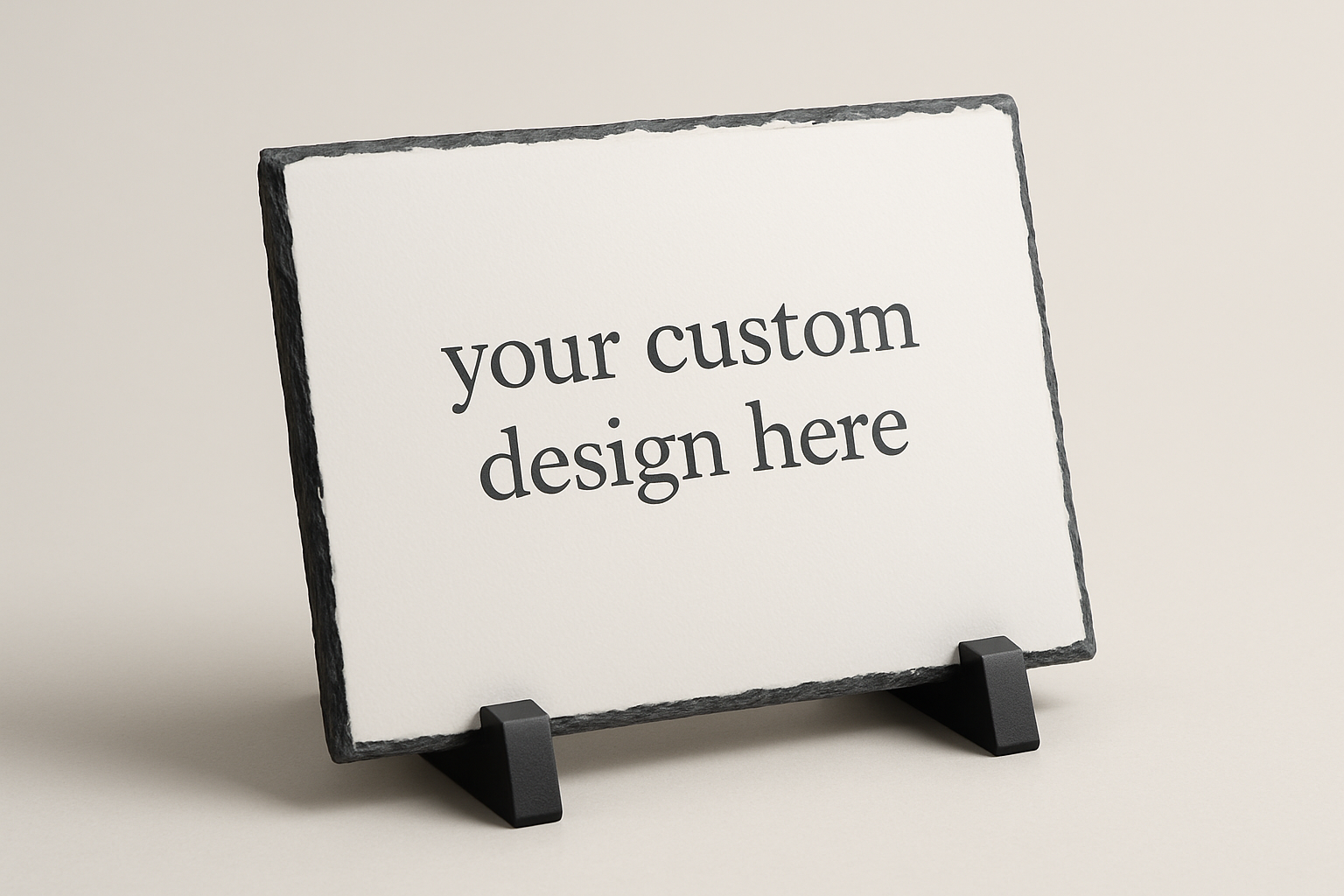 create a mock up of a photo slate that says your custom design here