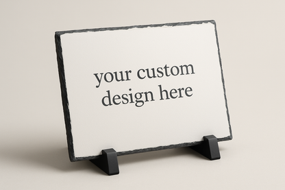 create a mock up of a photo slate that says your custom design here