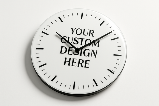 Create a mock up of a sublimation clock that says your custom design here