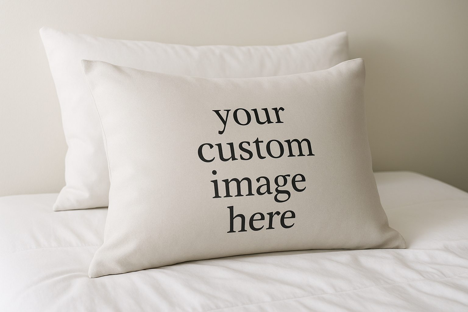 Create a pillow case mock up with text saying your custom image here