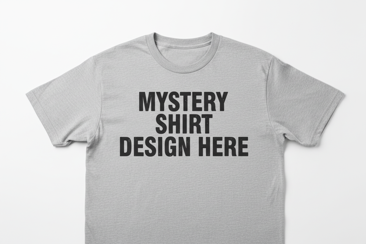 Create a T Shirt of An Adult That Says Mystery Shirt Design Here