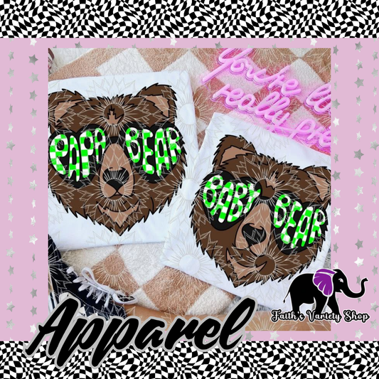 Checkered Green Papa and Baby Bear Apparel