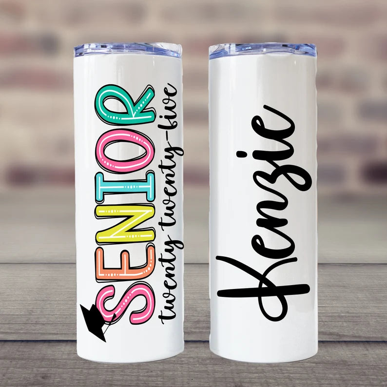 20oz tumbler with custom Senior and name