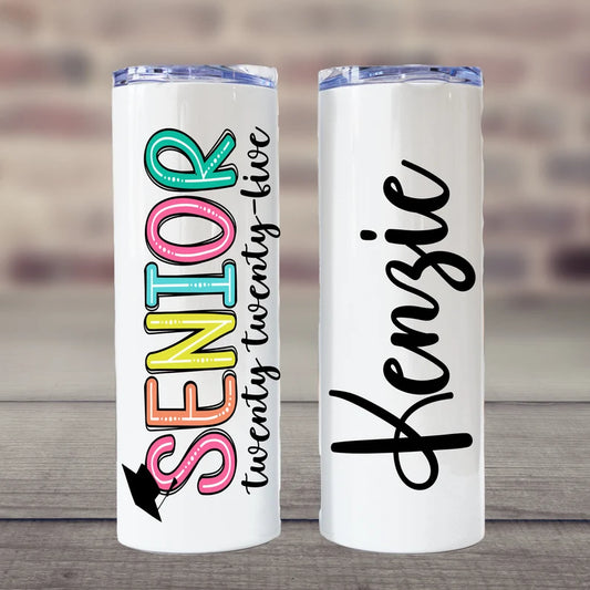 20oz tumbler with custom Senior and name