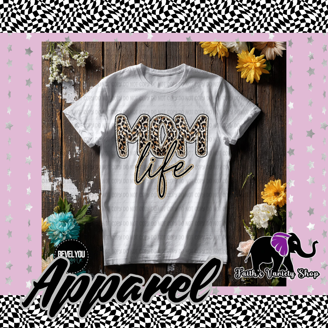 Leopard Mom Life With Gold Outline Apparel