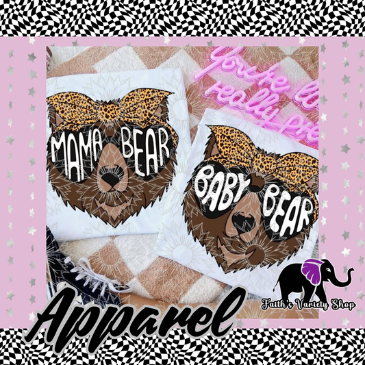 Leopard Bow Mama and Baby Bear Apparel
