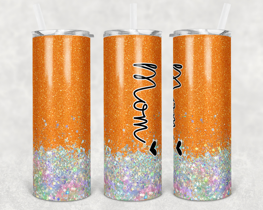 Orange Glitter Mom Tumbler