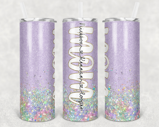 Customizable Purple Glitter Mom Tumbler