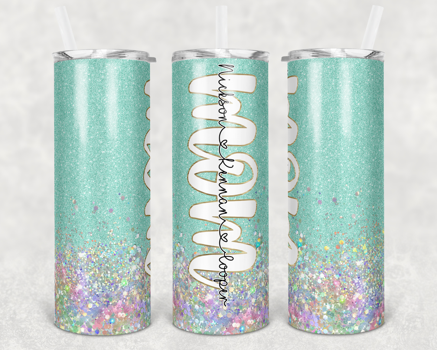 Customizable Teal Glitter Mom Tumber