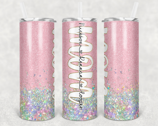 Customizable Pink Glitter Mom Tumbler