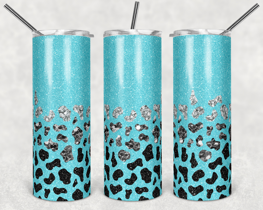 Blue Ombre Cow Print Tumbler