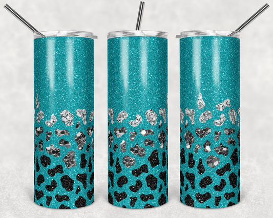 Teal Ombre Cow Print Tumbler