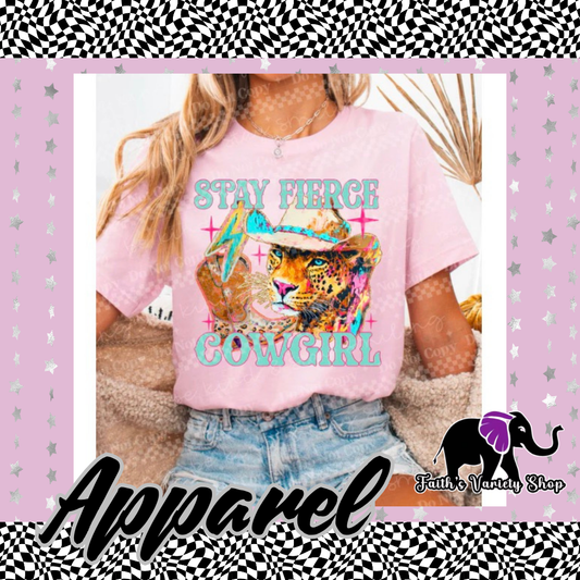 Stay Fierce Cow Girl Leopard Apparel